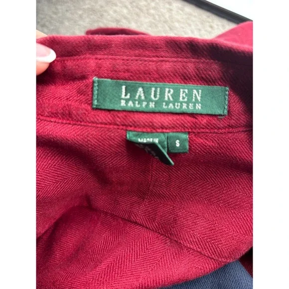 Lauren Ralph Lauren Women's SMALL 100% Linen Red Button Shirt Embroidered Logo - Picture 7 of 10